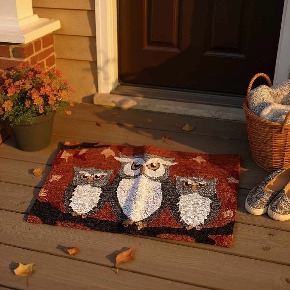 Francesca Three Owls Accent Rug Home 20x32 Brown NWOT Hooked Polyester Mat